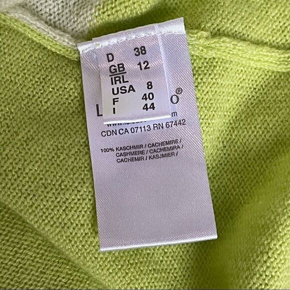 Luisa Cerano Lime Green White Cashmere Light Weight Pullover Sweater Sz M - Picture 9 of 11